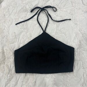 Lulu's Black Halter Tie Crop Top with Zipper Back